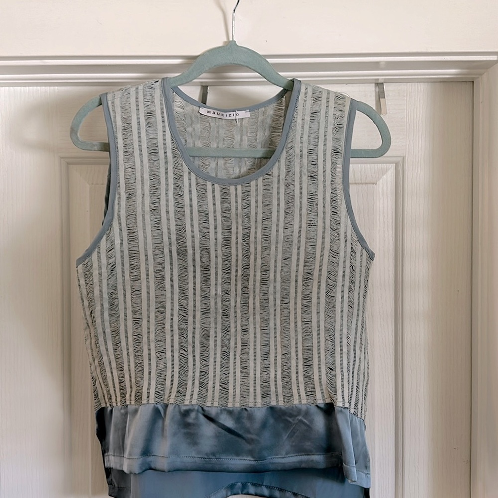 Turquoise, leather and silk top